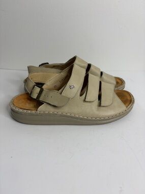 Finn Comfort Sandals Womens 39 8 8.5 Beige Leather Sylt Three Strap Ankle Comfy